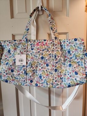 Floral Multi-Color Travel Tote Bag with Pink Monogram